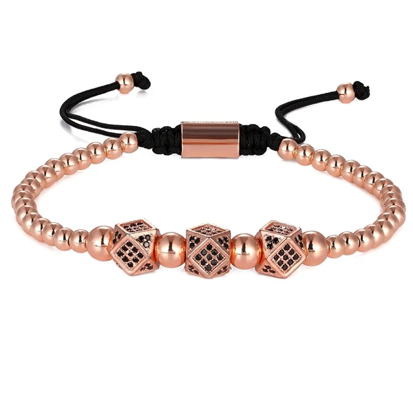 Top Quality Luxury Jewelry 3pcs/Set Bracelet Hip Hop Gold Jewelry Cubic Micro Pave CZ Crown Bead Bracelets For Men Women Gift - Metal Color: Style 1-Rose Gold