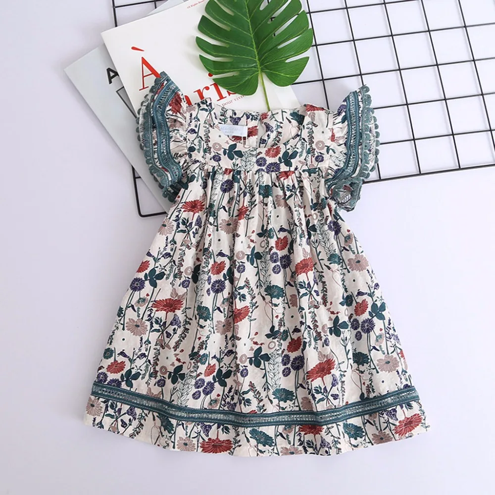 newest summer Dress Toddler Kids Baby Girls Clothes Lace Floral Printing Party Princess Dresses 0117