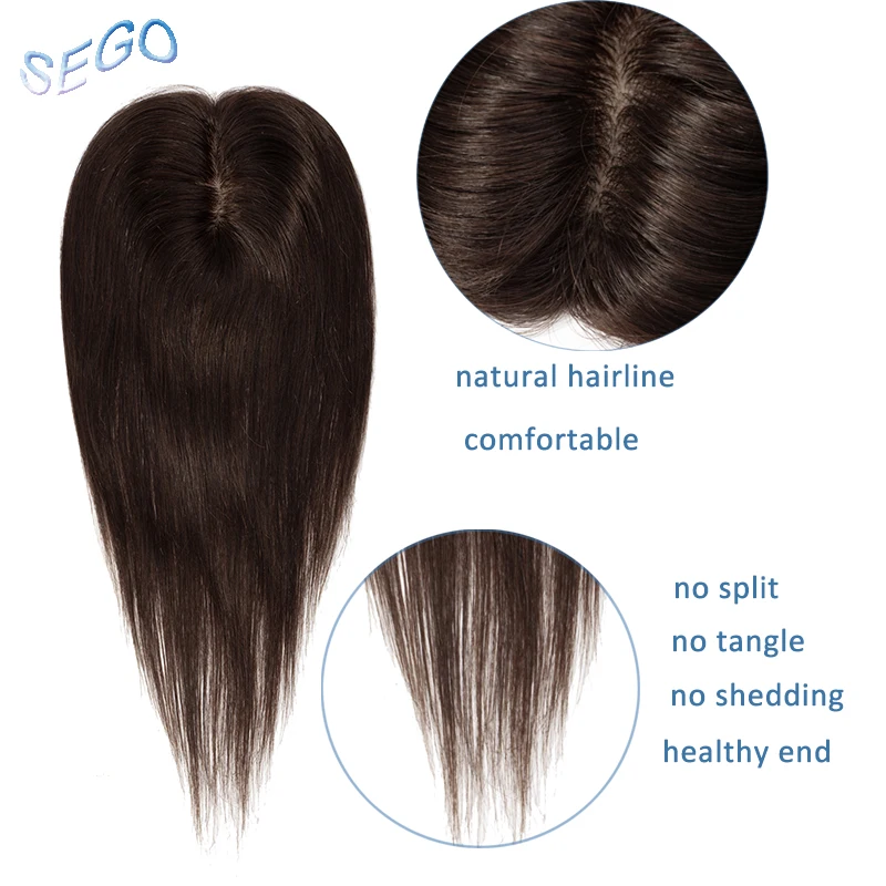 SEGO 12 inches Straight Silk Base Hair Topper Toupee For Women Natural Color Hair Piece Clip In Hair Extensions Non-Remy hair30G