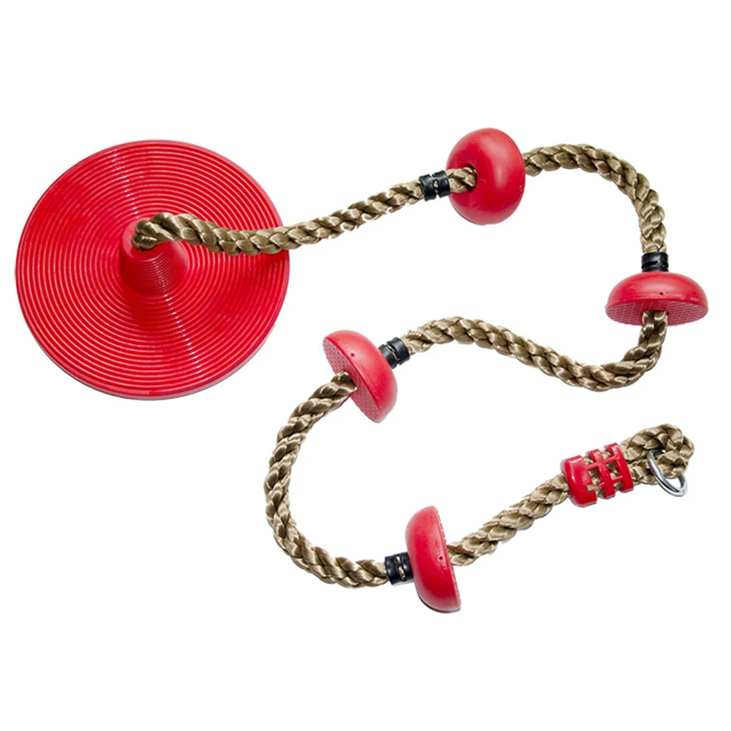 Kids Outdoor Play Fun Sports Fitness Playhouse 4-Knot Red Tree Hanging Disc Rope Swing Set Garden Playground Play Toy
