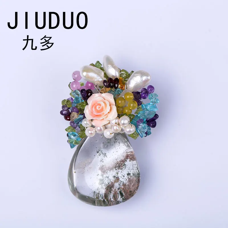 

JIUDUO Enamel Flower Brooches Water Droplets Pendant Unique Clothing For Women