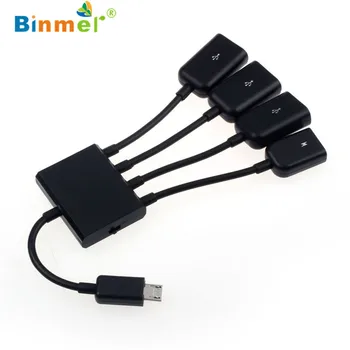 

Binmer 2017 Free shiping Black 4 Port Micro USB Power Charging OTG HUB Cable For Smartphone Table Sep 15
