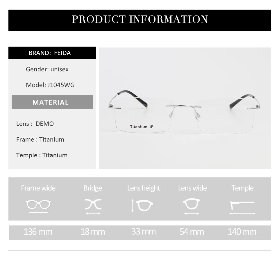 Без оправы чистая рамка из титанового оправа супер светящаяся Гибкая титановая дужка ноги оптические очки FEIDA