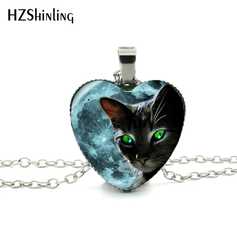 

New Black Cat and Moon Heart Necklace Animal with Moon Heart Pendant Jewelry Women Heart Shaped Necklace HZ3