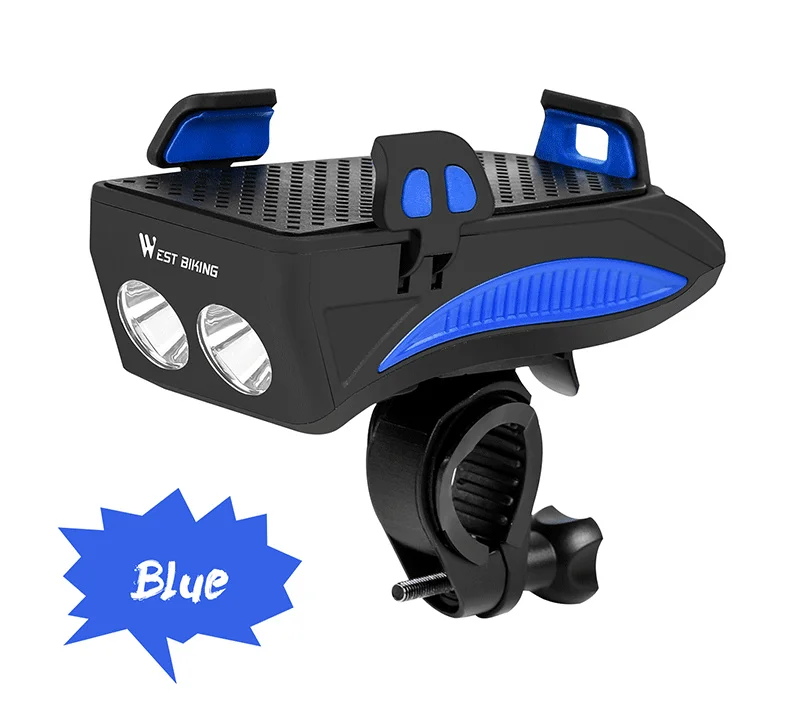 Best WEST BIKING Multifunction 4 IN 1 Bike Light  400 Lumens Bike Flashlight Bike Horn Phone Holder Power Bank Bicycle Front Light 12