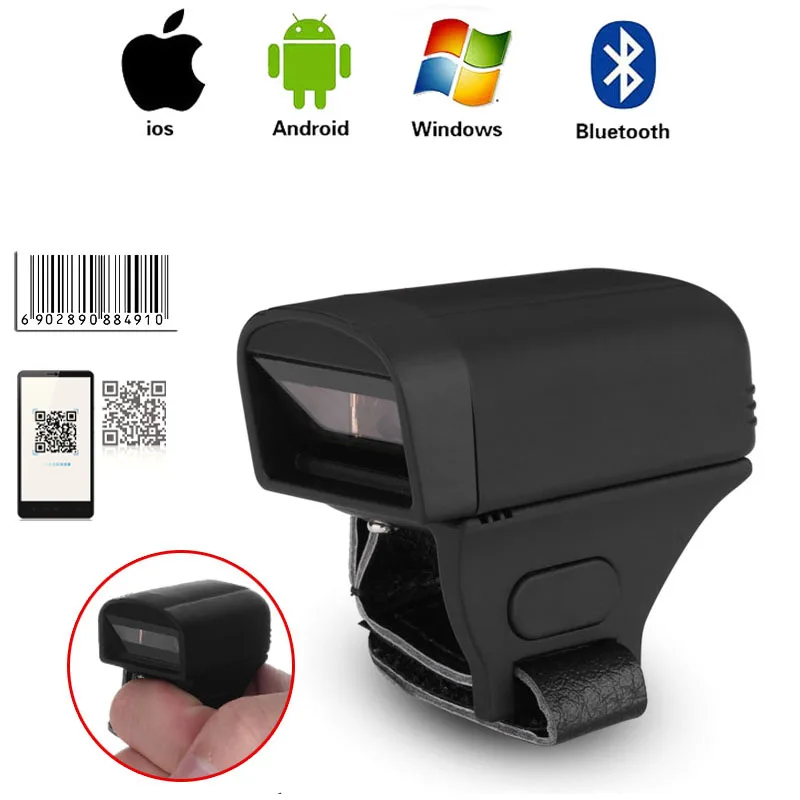 

Bluetooth Ring 1D 2D Scanner Wireless Portable Barcode Reader Bluetooth Scanner IOS For Drugstore Logistics Warehouse