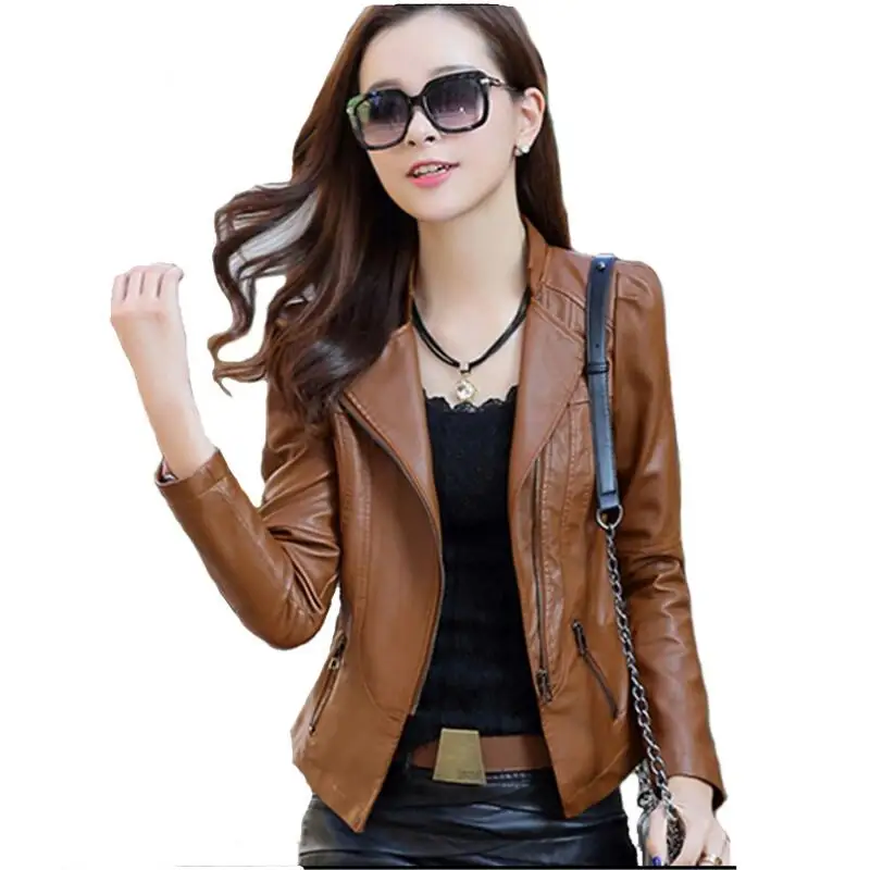 2018 New Fashion Autumn Women Leather Jacket Slim Outwear Casual Leather Jackets And Coats Women Zippers Elegant Punk Coat