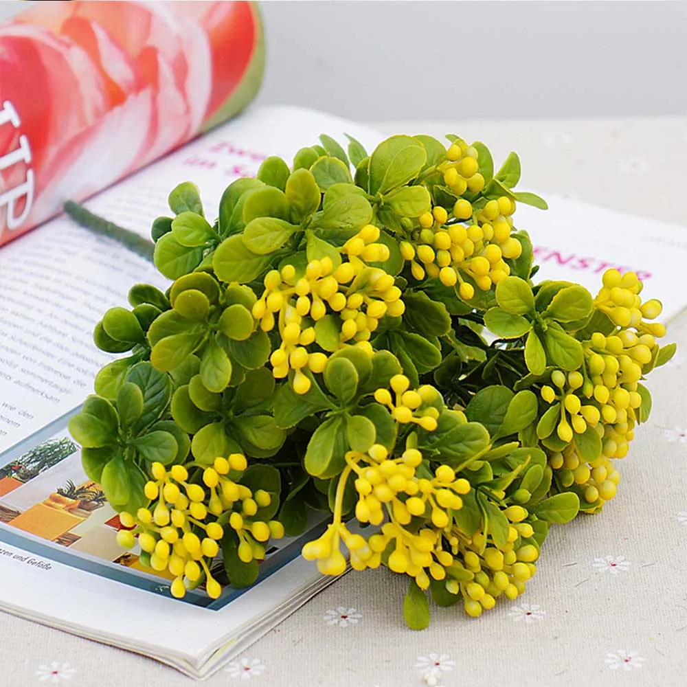 1 комплект имитация цветов поддельные рисовые фруктовые растения зеленая трава Свадебные дома рождественские украшения недорогие Искусственные цветы тычинки - Цвет: yellow