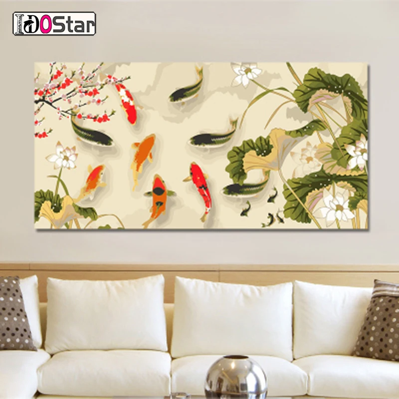 60x120 см DIY Краски ing по номерам животные большой Размеры 9 рыбы играя в воде