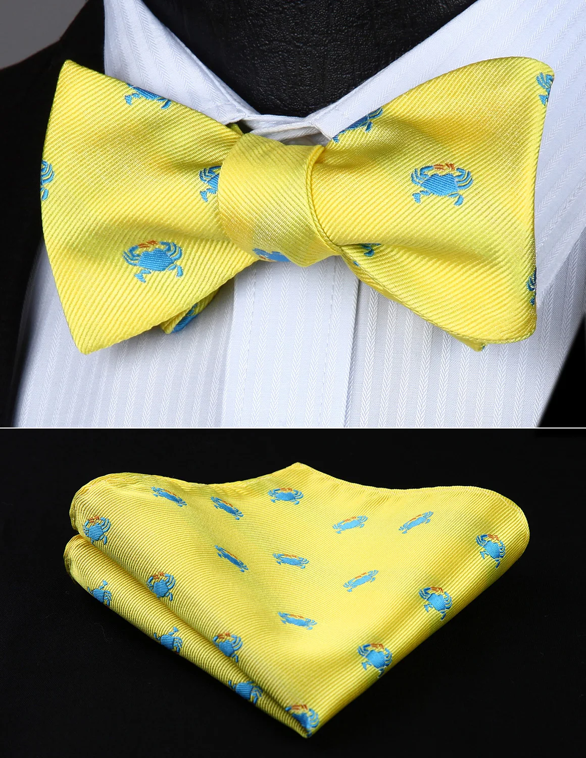  BGA01YS Yellow Animal Pattern Wedding Bowtie Men Silk Self Bow Tie handkerchief set