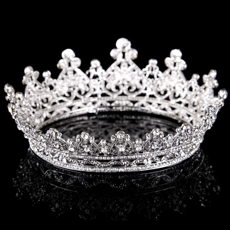 KMVEXO барокко круглый короны свадебные аксессуары для волос Стразы Большой украшения для волос Pageant сердце King королевские тиары