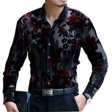 Роскошная мужская прозрачная рубашка для клубной вечеринки, выпускного вечера, Сексуальная мужская рубашка с принтом, свадебная рубашка для мужчин, 4xl, кружевная рубашка