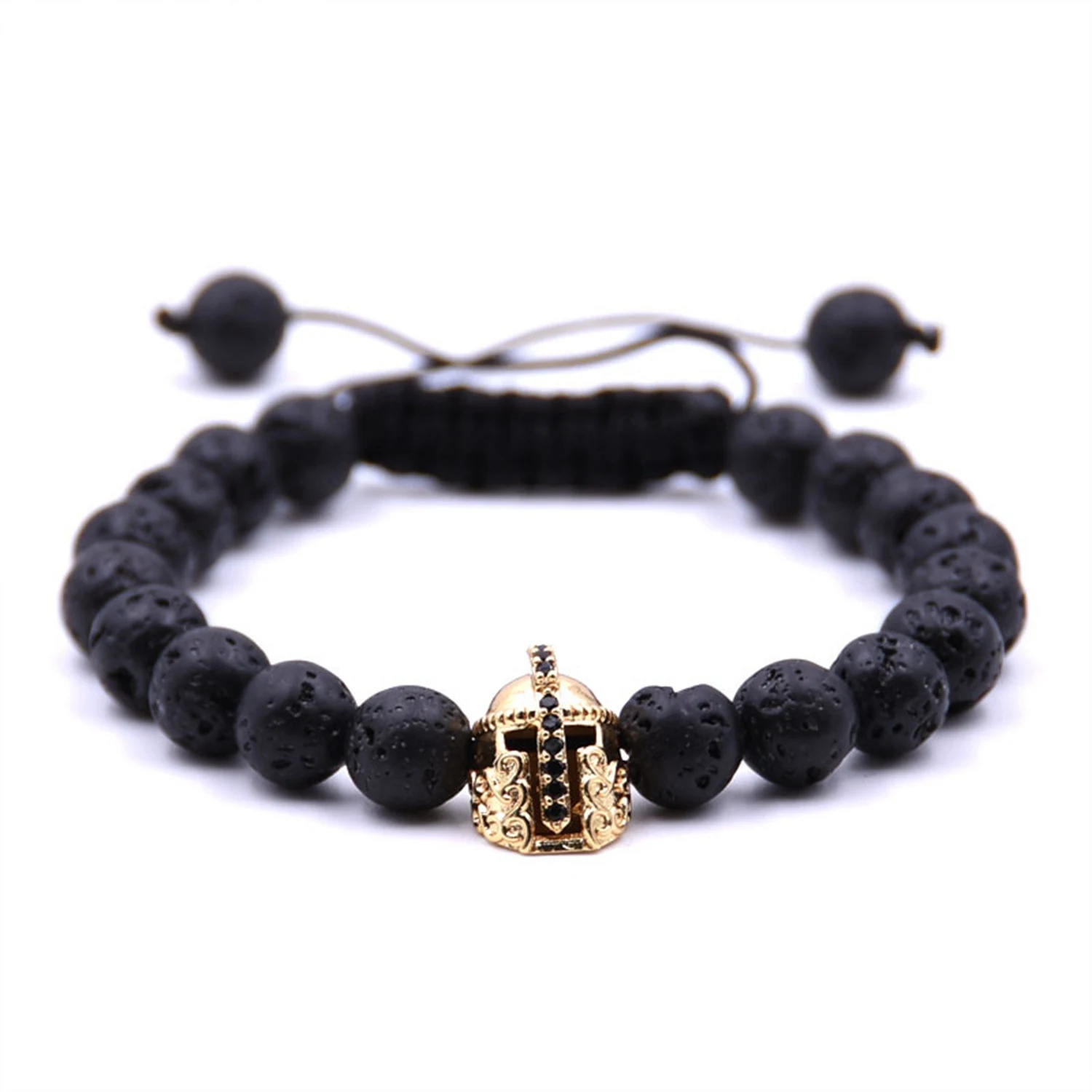 10PCS/LOT Gold Roman Knight Spartan Warrior Gladiator Helmet Bracelet Stone Bead Bracelets Bangle For Men Jewelry