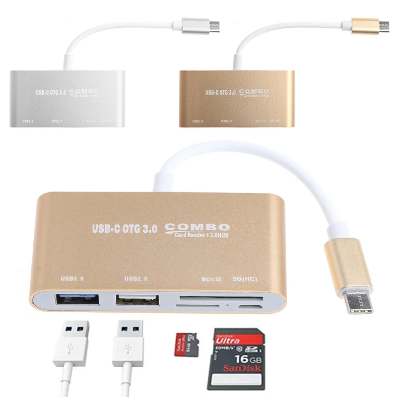 Aneng 5 в 1 USB-C 3.1 Тип-C OTG USB 3.0 2.0 концентратор SD/ TF Card Reader Combo для ноутбука