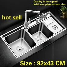 Высокое качество большой бытовой двойной кухонный паз Мойка Посуды 304 нержавеющая сталь Горячая 920x430 мм