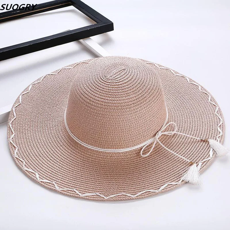 

Sun Hat Summer Hats For Women Large Wide Brim Straw Bow Beach Hat Travel Seaside Vacation Suncreen Sunhat Chapeau Femme New