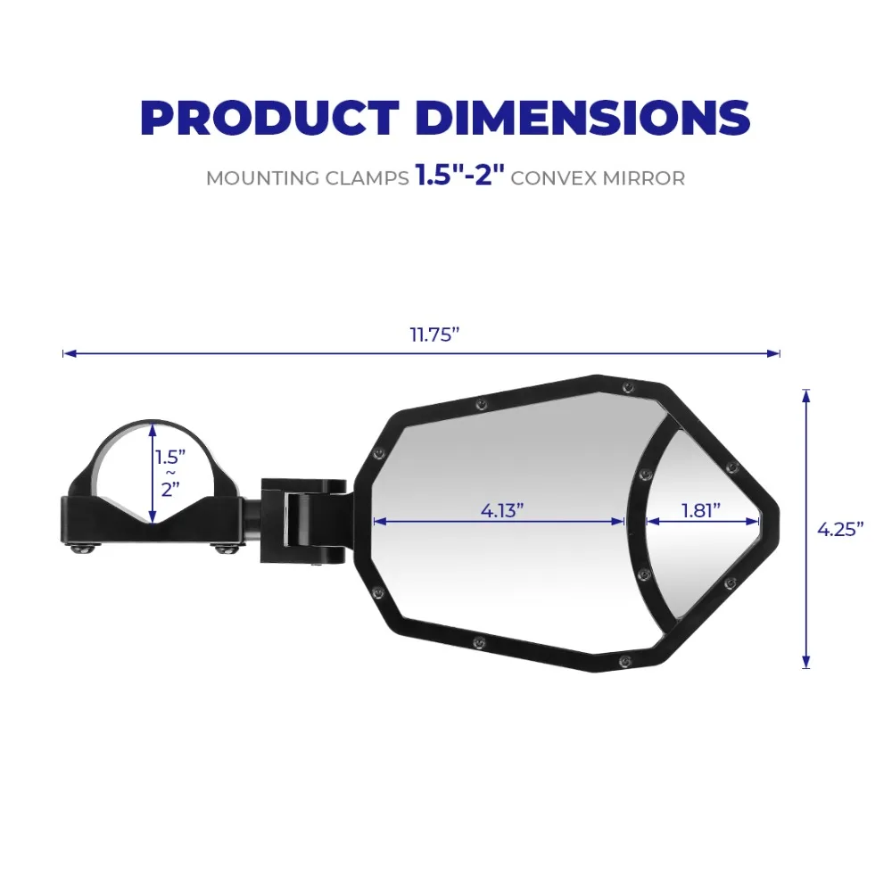 UTV 1,"-2" зажим заднего вида Зеркало Набор черный для Polaris RZR для Can Am Maverick X3 для Arctic Cat для John Deere Gator
