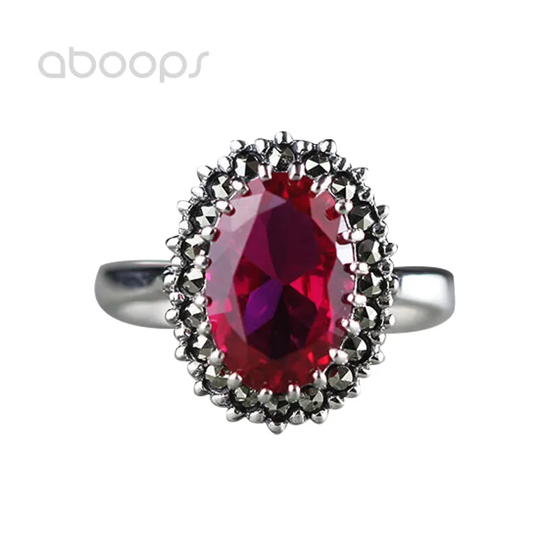 

Fashion 925 Sterling Silver Oval Red Faceted Stone Ring for Women Girls Size 6.5 7 7.5 Free Shipping