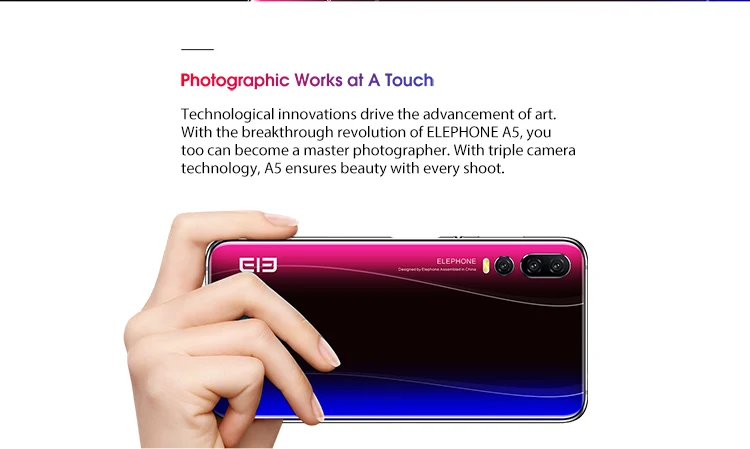 European Union Version ELEPHONE A5 4GB RAM 64GB ROM Helio P60 MTK6771 2.0GHz Octa Core 6.18 Inch Incell FHD+ Full Screen Triple Camera Android 8.1 4G LTE Smartphone