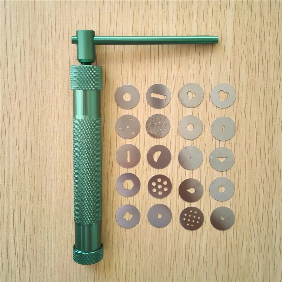 

DIY tools Green Clay Cake Sculpture Gun With 20 Tips Clay Craft Sugar Paste Extruder Fondant Cake Sculpture Polymer Gun Tool