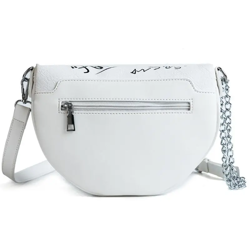 

Shoulder Crossbody Bag Women PU Leather with Letter Graffiti Waist Bag Phone Pouch Chain Travel Belt