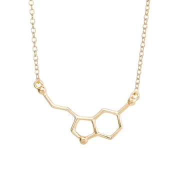 Yiustar Serotonin Molecule Pendants Necklaces For Women Chemistry Chokers Collar Elegant Simple Gold Necklaces XL012