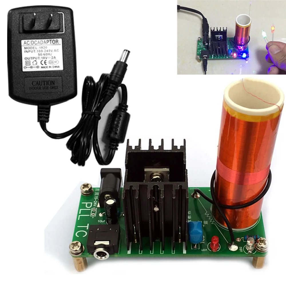

DIY Mini Tesla Coil Kit 15W Mini Music Tesla Coil Plasma Speaker Tesla Wireless Transmission DC 15-24V with power supply