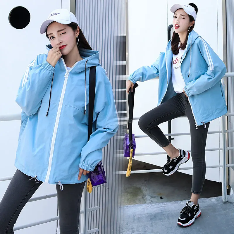 Women Jacket Harajuku Korean Zipper Letter Printed Hooded Simple Loose Womens Jackets Fashion BF New Style All-match Casual Cute