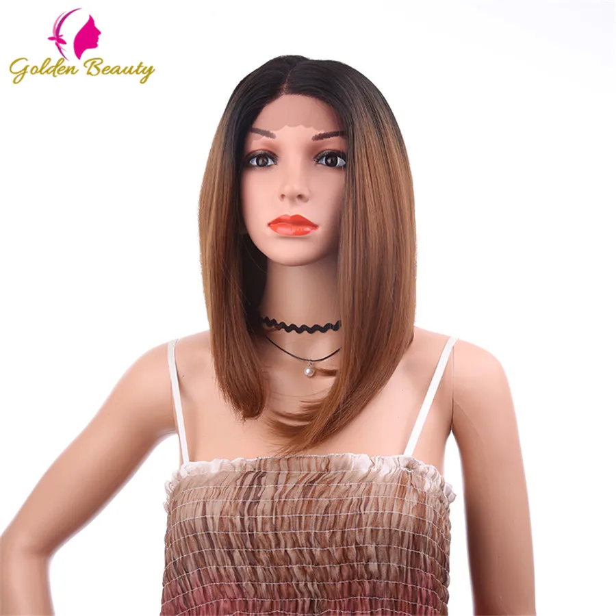 Golden Beauty 14 16 inches Middle Long Straight Wig Side Part Lace