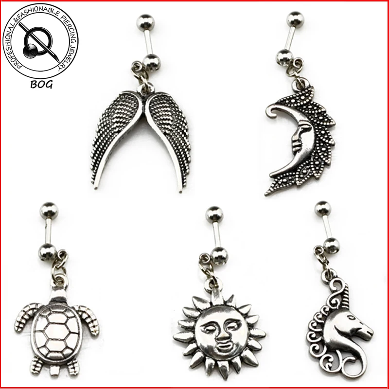 

BOG-Ear Cartilage Tragus Helix Piercing Stud Earring With Wings Moon Sun Tortoise Unicorn Dangle Pendant Body Jewelry Earring