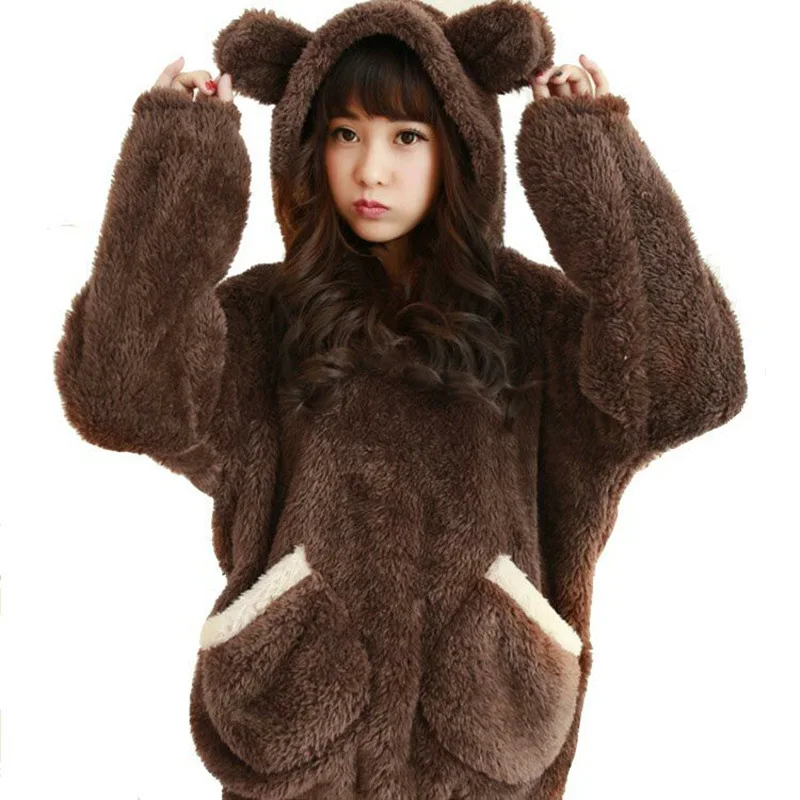 Weweya Women Pajama Sets Hooded Winter Flannel Beer Warm Pajamas Women