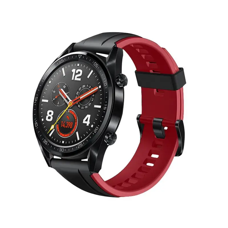 22 мм браслет для huawei Watch GT ремешок силиконовый Wrisrband для huawei GT Watch Band/Magic для Xiaomi Amazfit Stratos 2/Pace 1 - Цвет: Black red