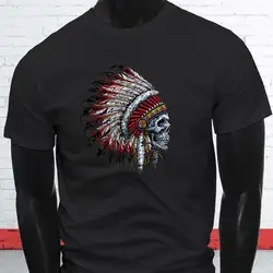 Черепа индийское племя Племенной американский родной книги по искусству мужские черные футболки Повседневная принтованная футболка, хип