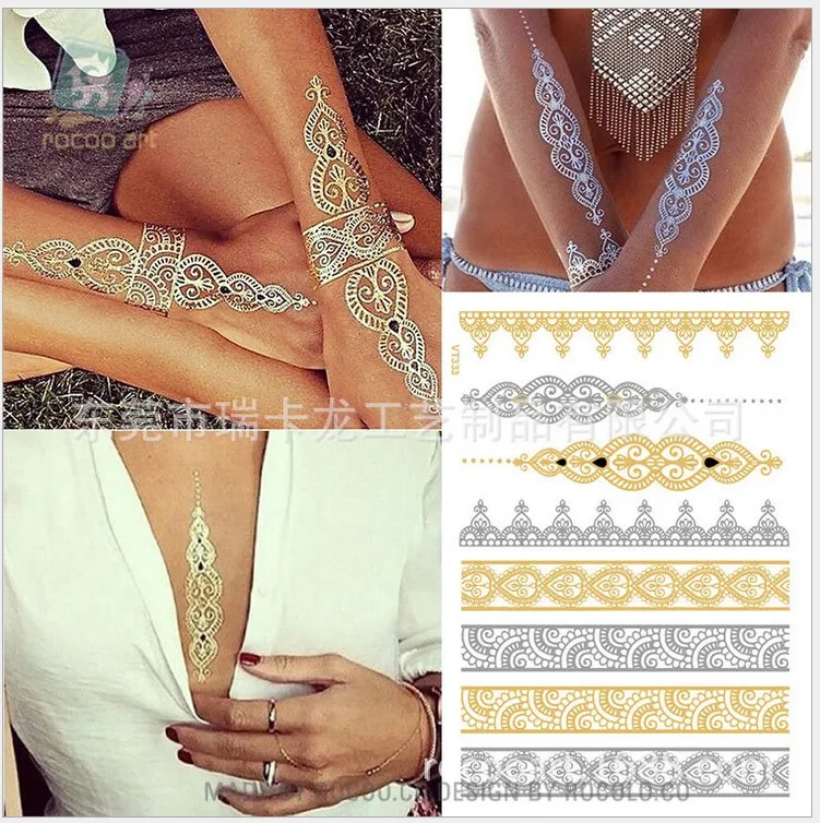 Waterproof temporary metal texture pattern small and pure and fresh couples the tattoo stickers map children