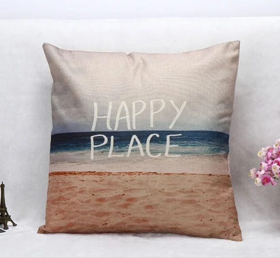 Happy Place Beach Art Cushion Cover Funda Cojines New Home Decor Pillow Cover Car Cushion 1818inch