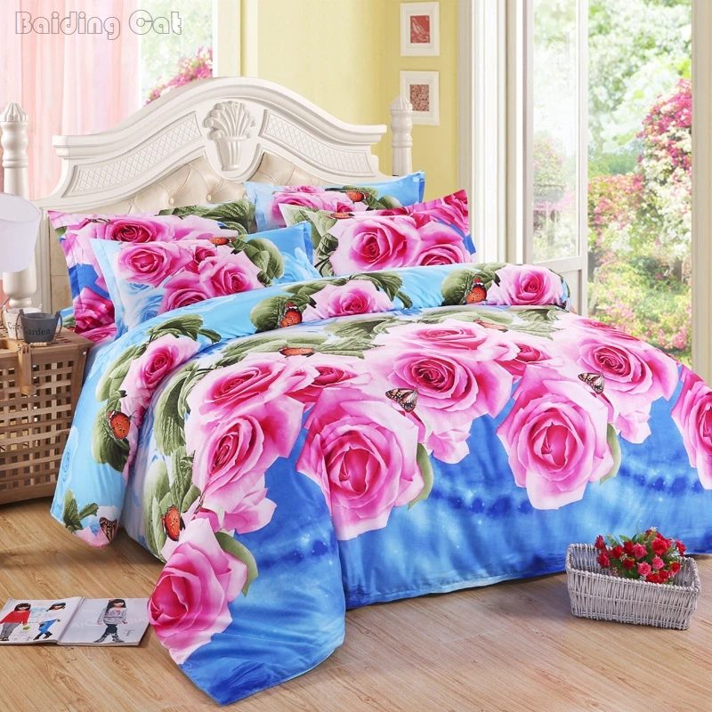 

2018 Hot 3D Bedding Set Twin Queen King Bed Linen 4pcs Include Duvet Cover/Bed Sheet/Pillowcases Beauty Floral Print Bedclothes