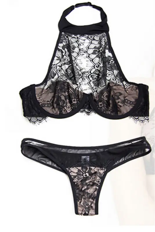 Vogue Secret New Panties Halter Bra Set Plunge Embroidery Black Charms Polyester Sexy lingerie Bralette knickers Flower Elegant