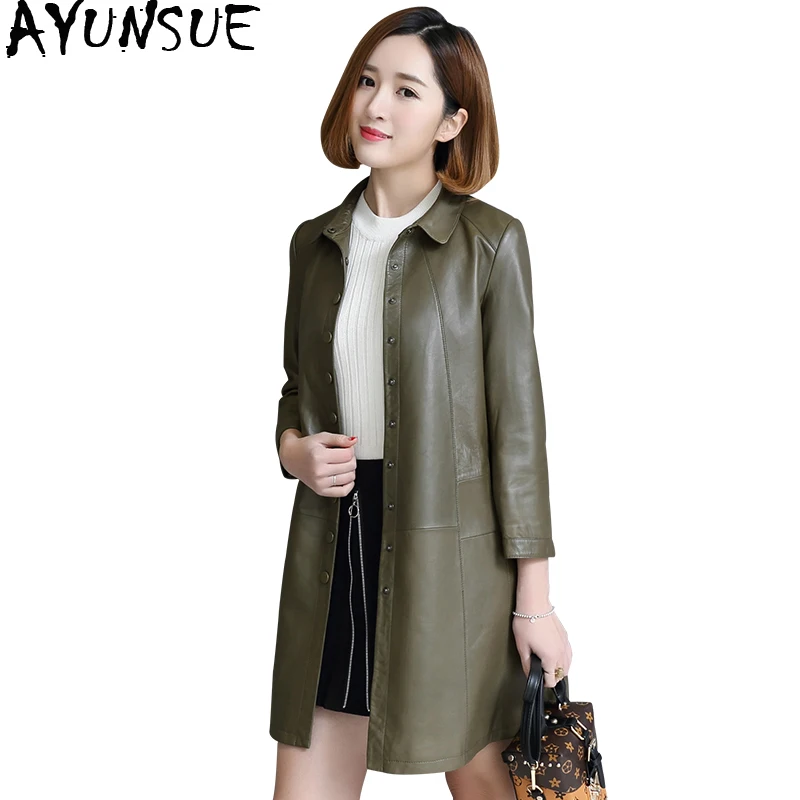 

AYUNSUE 2019 Genuine Leather Jacket Women Natural Sheepskin Coat Spring Autumn Coats Long Trench Female Plus Size 4XL YS758005