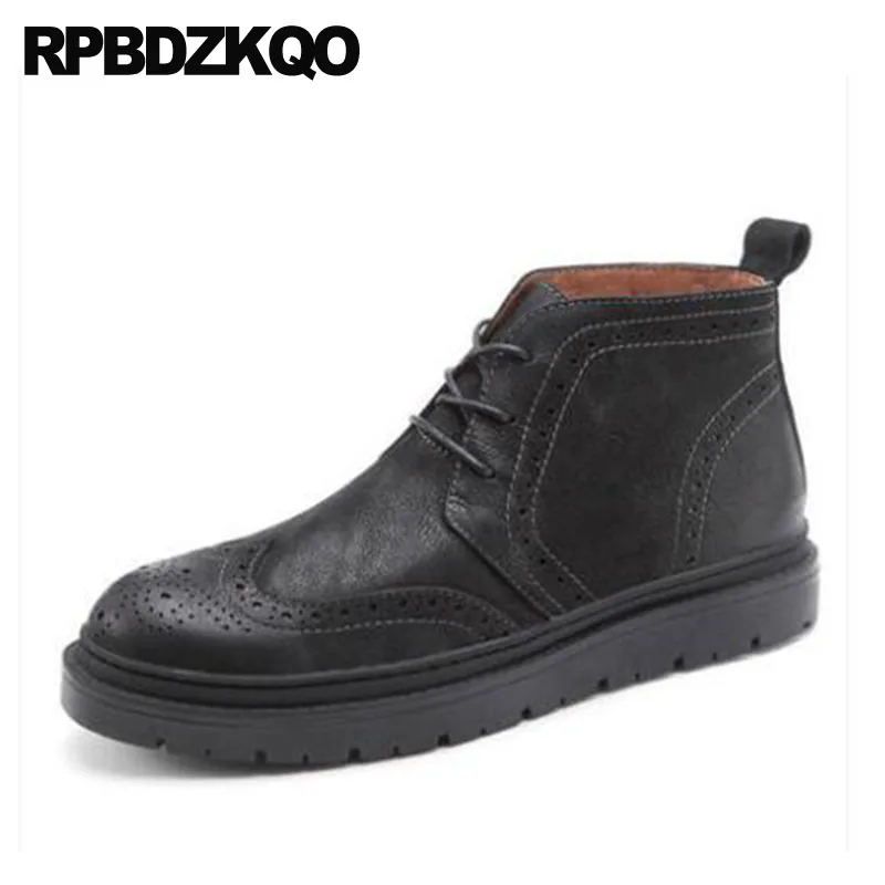 

Black Full Grain Formal Shoes Winter Men Boots With Fur Ankle Wingtip Dress Handmade Oxford Booties Real Leather Brogue Genuine