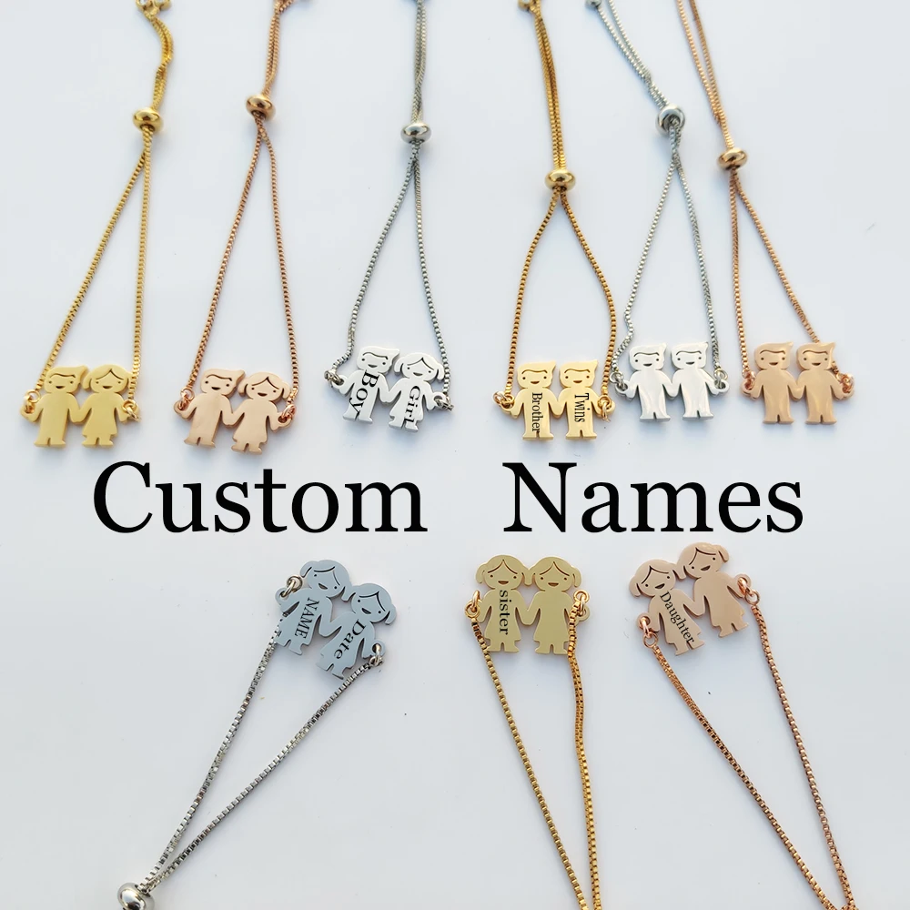 

Customized Twins Couples Bracelets Engraved Name Date Stainless Steel Bangles Choose Baby Girl Boy For Family Gifts