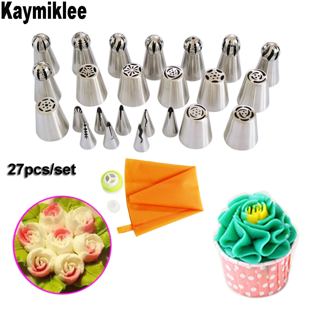 27 Pcs Set Russian Tulip Icing Piping Nozzles Leaf Pastry Cake Decorating Tool 