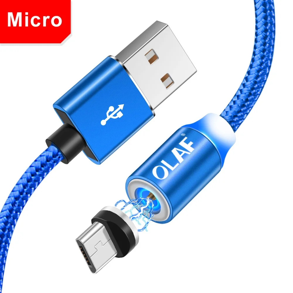 OLAF 1 м СВЕТОДИОДНЫЙ Магнитный зарядный кабель Micro USB для iPhone X XR XS Max Быстрая зарядка usb type C для Xiaomi кабель зарядный провод шнур - Цвет: Blue Micro USB
