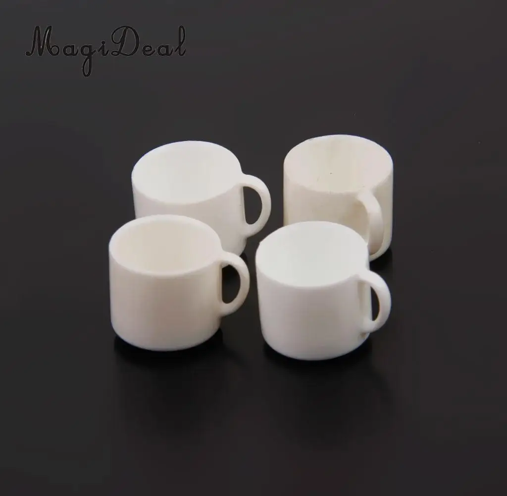 MagiDeal Cute 4Pcs/Lot Dollhouse Miniature White Coffee Tea Cups Mugs for Drink Cafe Teahouse Kitchenware Tableware Room Decor 