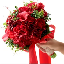 Дизайн красный свадебный ручной свадебный букет Искусственный Азиатский стиль невесты Свадебный букет искусственных цветов дешево