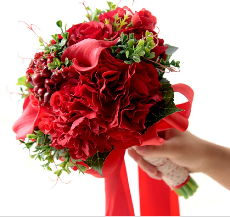 Новый дизайн красный свадебный букет для невесты Искусственный Свадебный в