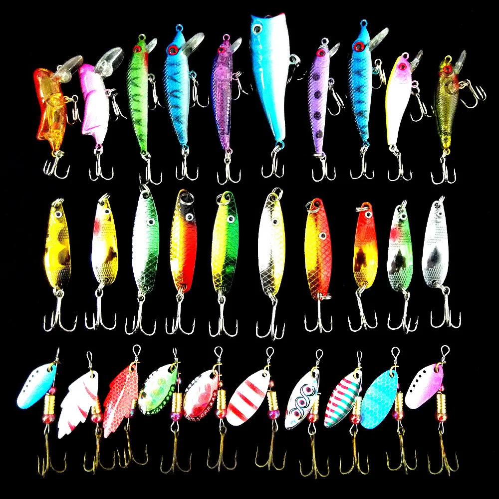 Fishing Lure 30pcs/lot 3.5g 10g Minnow/Popper Spinner Bait Spoon Lure Fishing Bait Artificial