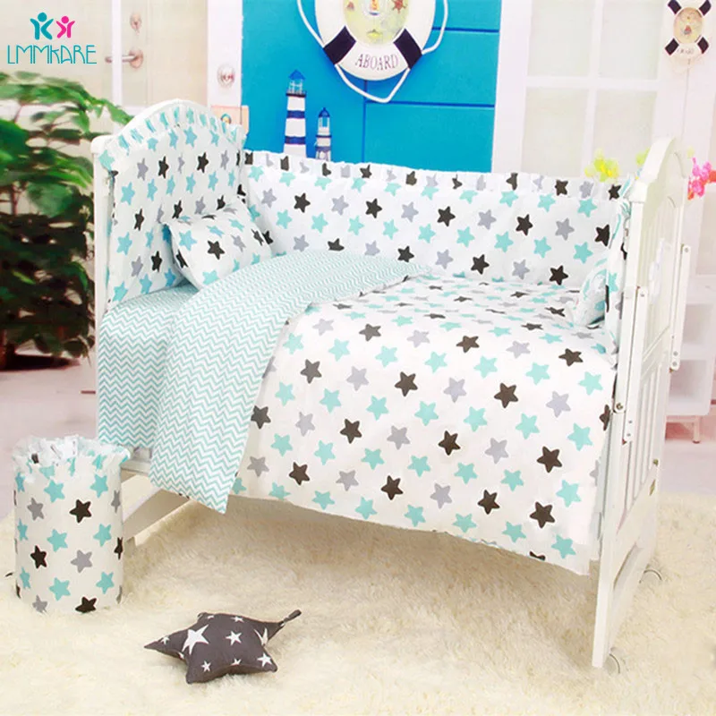 

6Pcs Cartoon Baby Crib Bumpers Bed Around Cot Bed Sheets 100%Cotton Thickening Customizable Baby Beddings