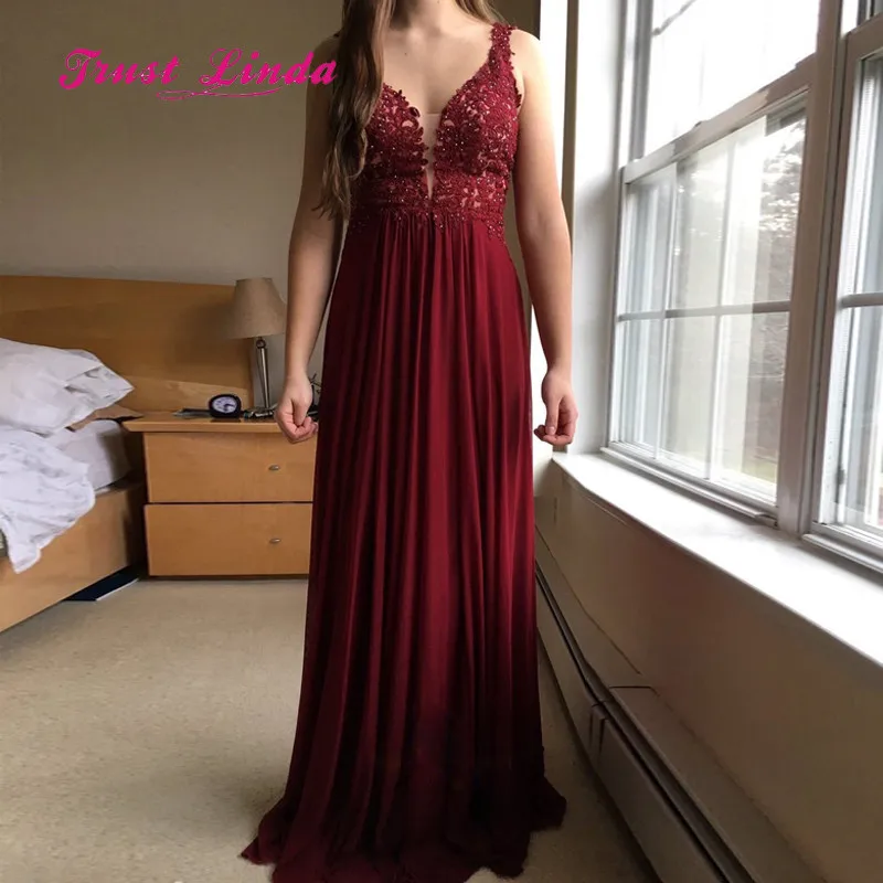 Burgundy Long Dress For Wedding Party For Woman Straps