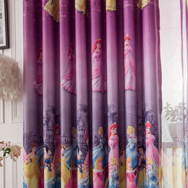 Color púrpura Ventana de impresión personalizado cortinas para sala de estar de los niños dormitorio princesa dibujos animados cortinas para sala #15