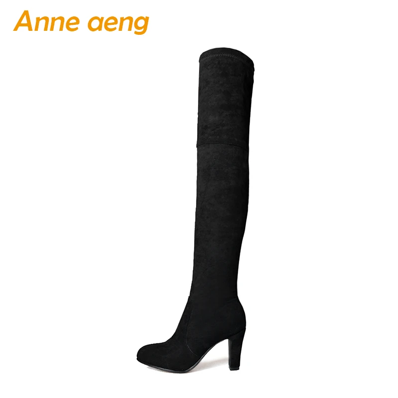 

2019 winter women over-the-knee boots warm plush lining high heels zip ladies sexy snow boots black women shoes big size 33-43